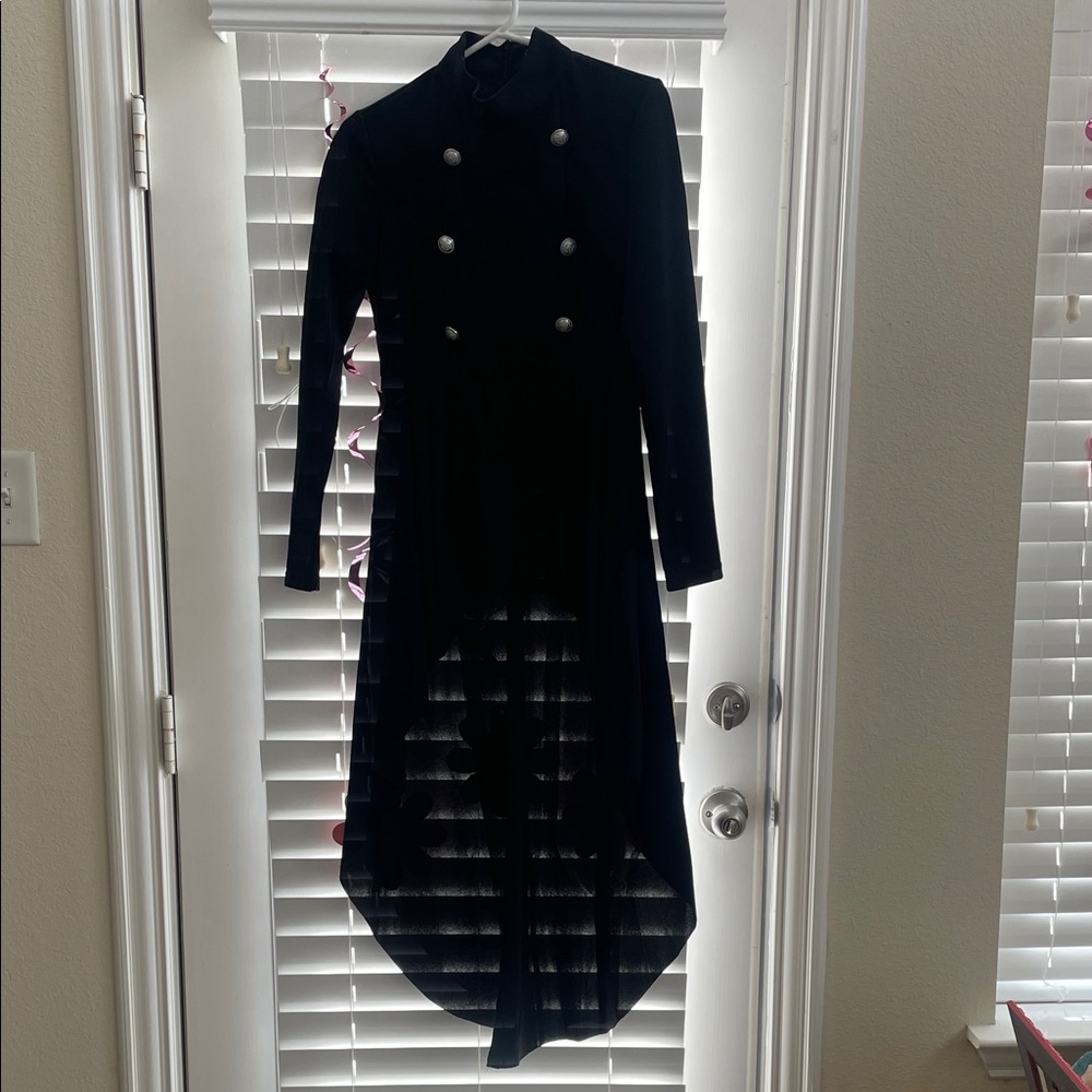 Shein Elegant Black Double-Breasted Military Dress S High Low